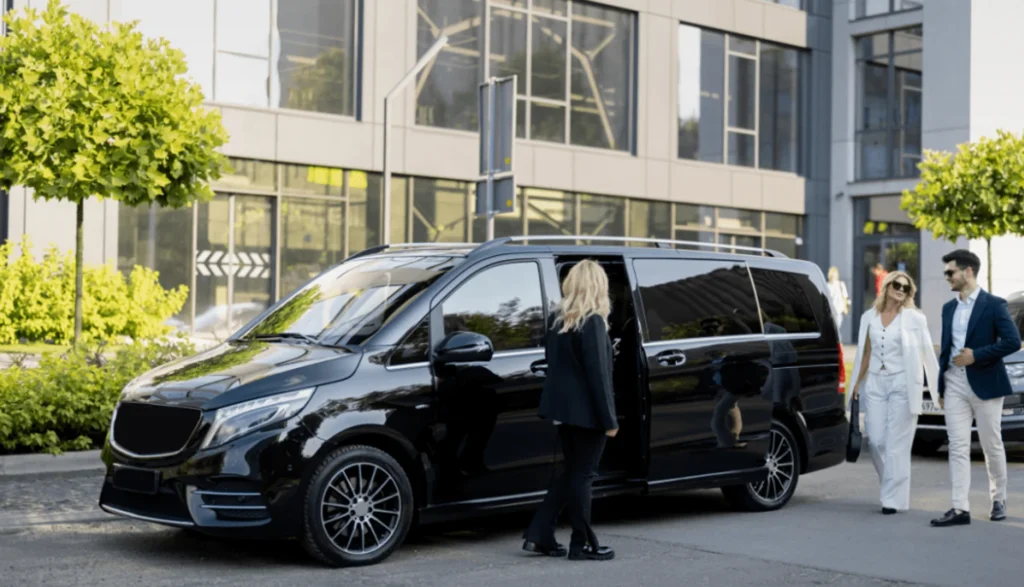 Articles 42 Mercedes-Benz V-Class limousine parked, showcasing luxury car services in Los Angeles